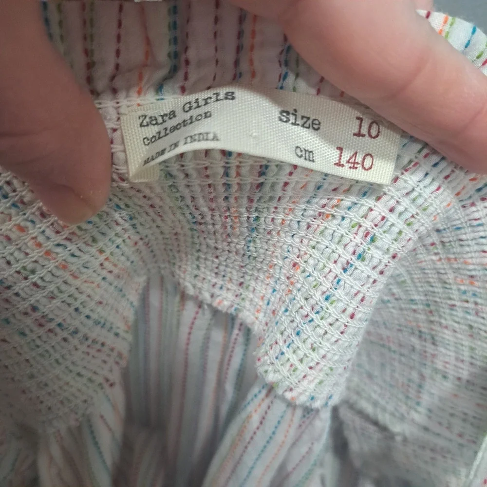 Zara Girls Striped Floral Embroidered Off Shoulder Dress Size‎ 10 Boho Summer